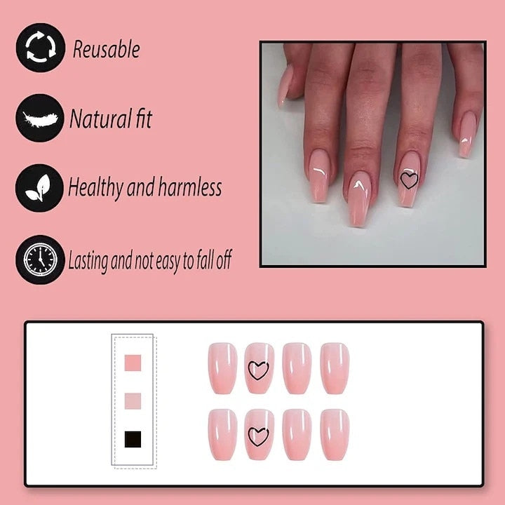 Set 24 Unghii False Autocolante Ballerina Lucioase Multicolor ABS Press On Reutilizabile
