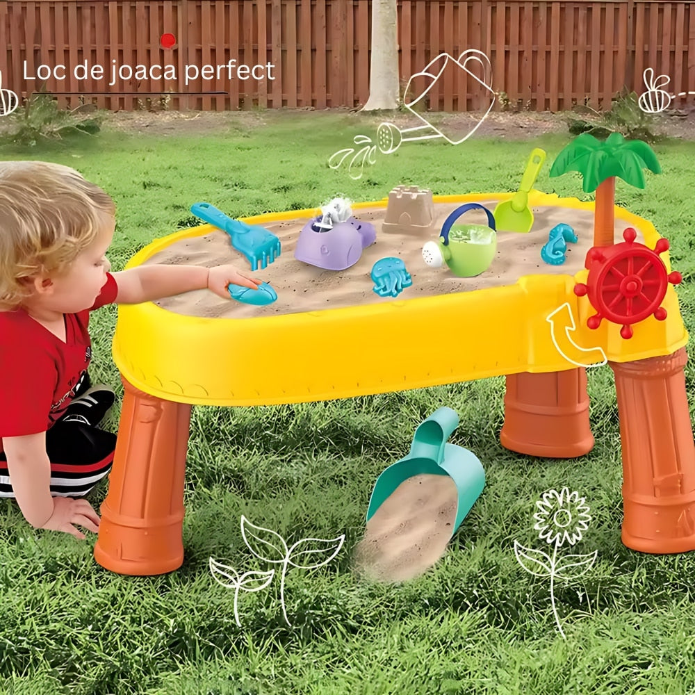 Masa de apa 2 in 1 pentru copii, cu 8 accesorii interactive, multicolor, recomandata 3 ani+