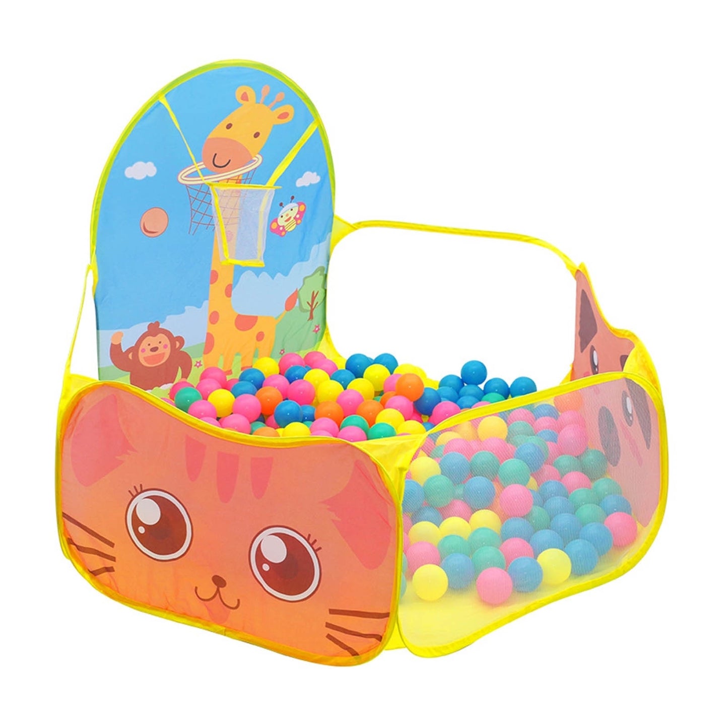 Piscina Joaca Pliabila pentru Copii cu Model Girafa si Cos Baschet 100x100x80 cm