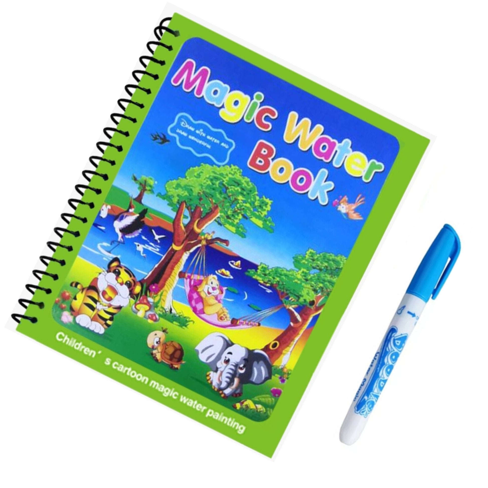 Carte de colorat reutilizabila Magic Book, 8 pagini, tematica animale, culori vibrante, pentru copii 3 ani+