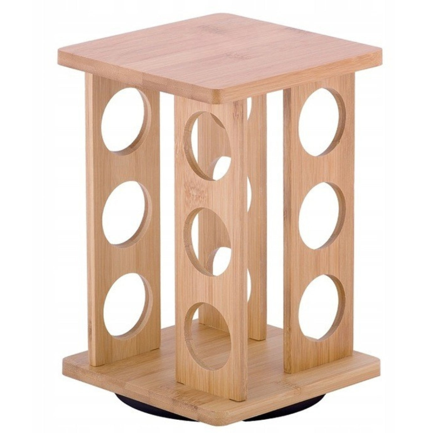 Set Condimente Rotativ cu 12 Borcane Sticla Suport Bambus Carusel Bucatarie
