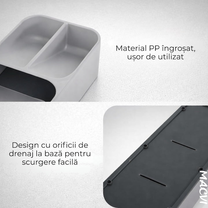 Suport tacamuri organizator compact material durabil design modern stabilitate sporita culoare gri