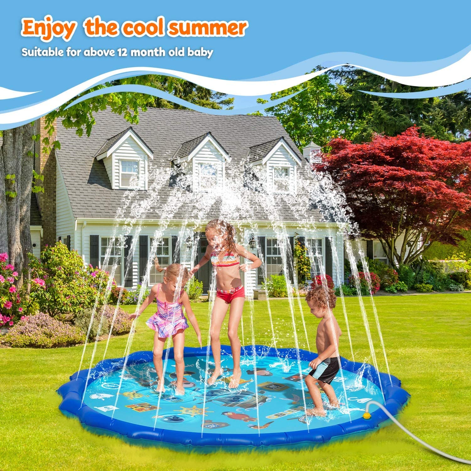 Piscina cu stropitoare, SummerFun X2, 170 cm, Albastru, pentru copii