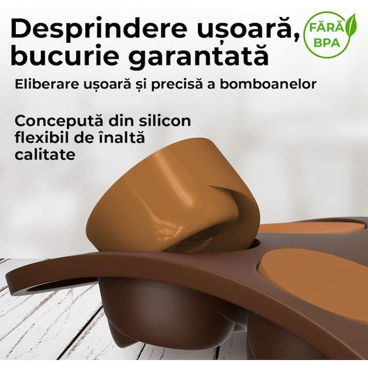 Set 4 Forme Ciocolata Silicon, Antiaderente, Flexibile, BPA Free, Pentru Bomboane, Pralitine, Gheata, Maro
