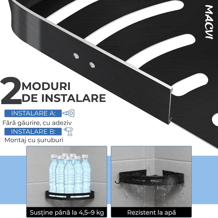 Raft de dus set etajera baie aluminiu negru design modern si rezistent montaj usor spatiu optimizat
