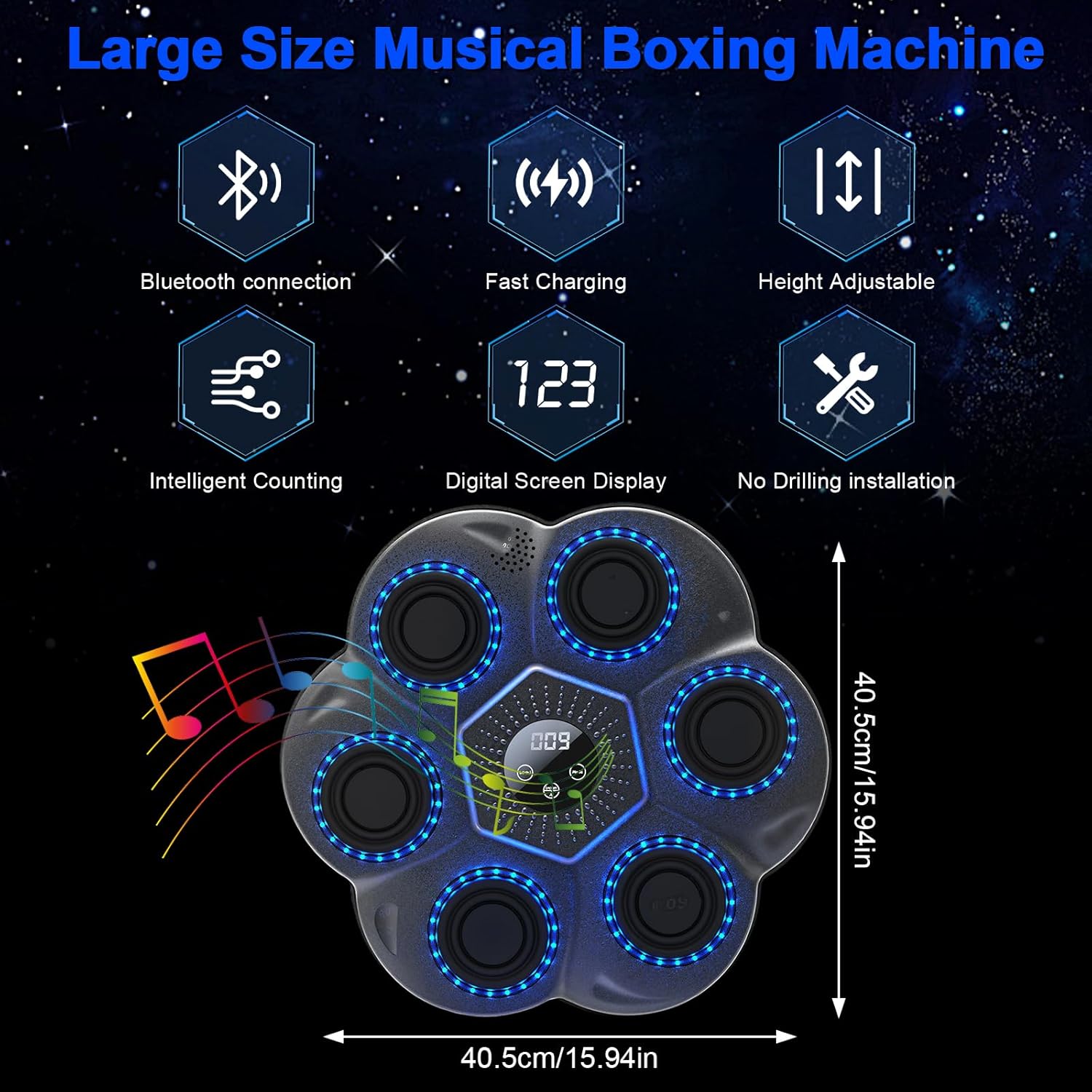 Placa de box inteligenta cu muzica si LED, aparat de antrenament perete cu Bluetooth, reactie rapida, manusi de box incluse