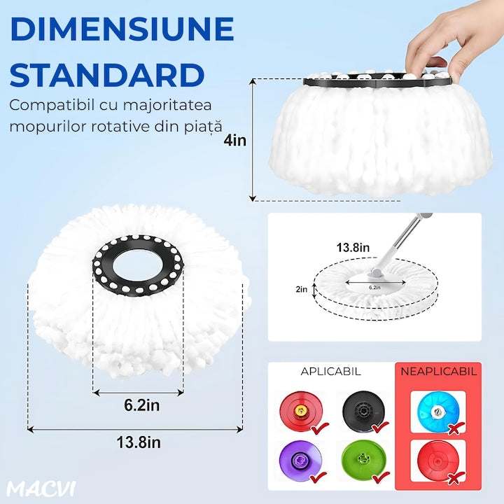 Set Mop Rotativ, Galeata, Dubla Actiune, Capat Microfibra, Sistem Stoarcere, Inaltime Ajustabila, Alb/Gri