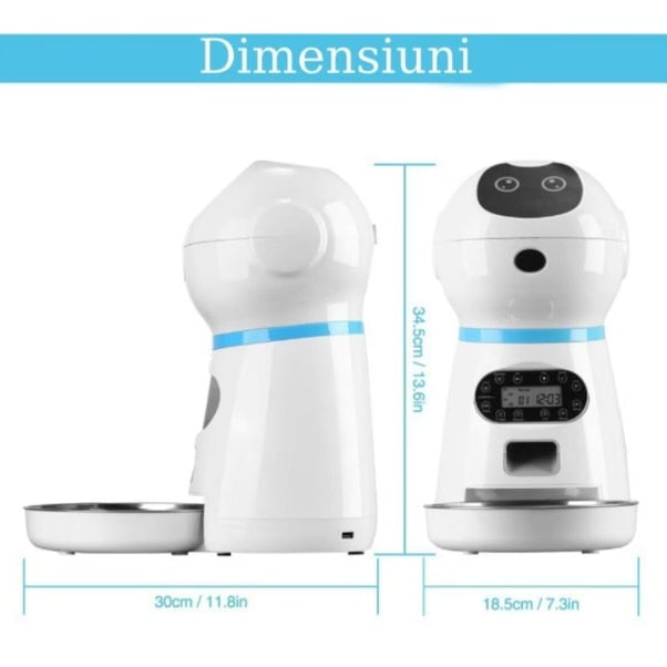 Hranitor automat pentru caini si pisici, rezervor 3.5L, functie smart si programare, sunet hranire, distribuitor mancare uscata, usor de curatat