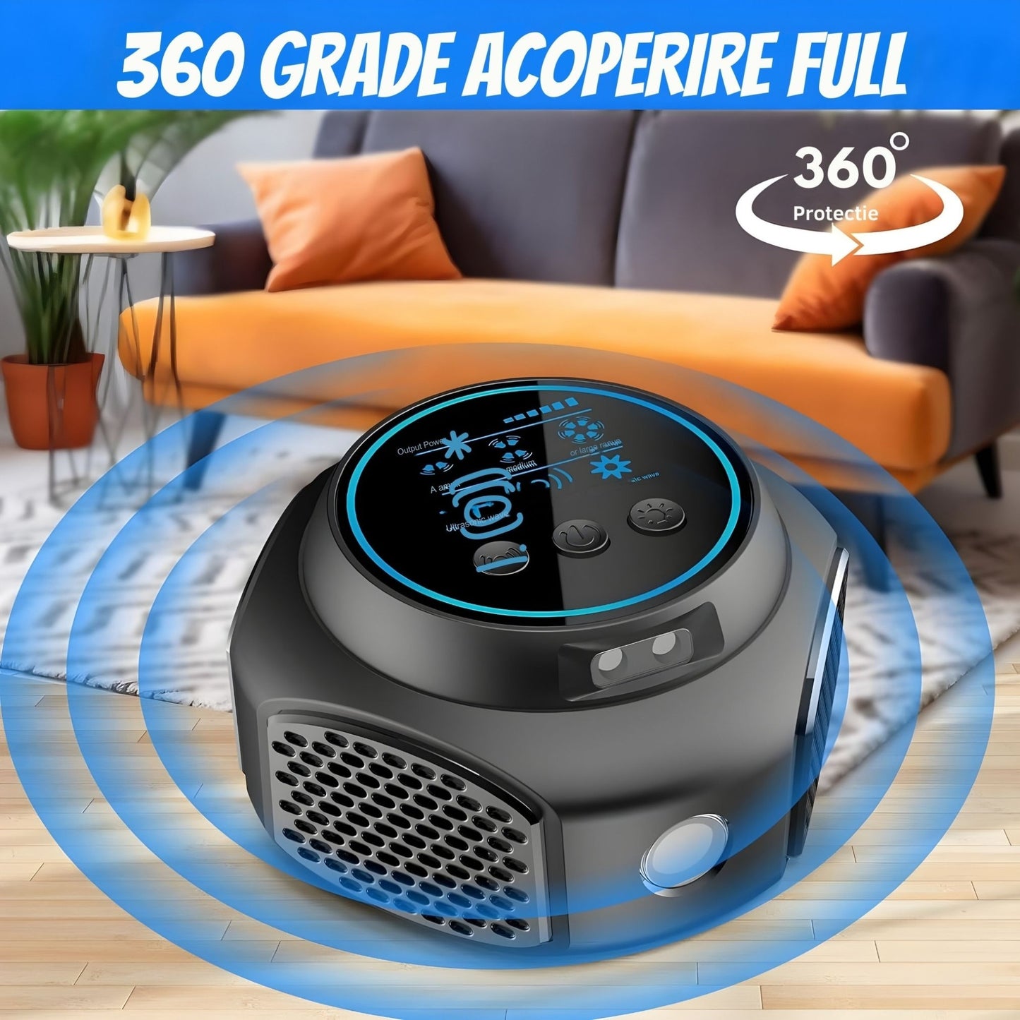 Aparat Ultrasunete Anti Daunatori Anti Rozatoare Insecte Sobolani 300 m² 3 Trepte 360° Negru