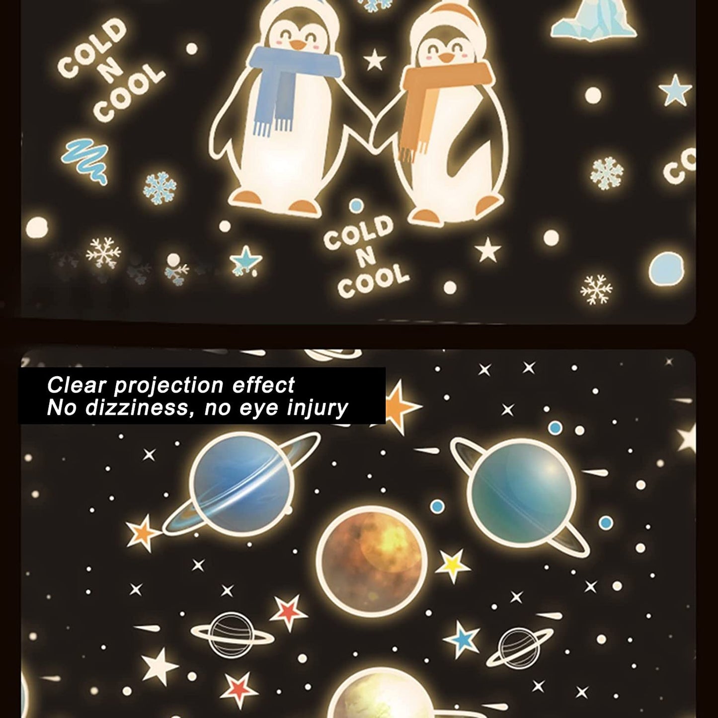 Lampa de veghe Pinguin pentru copii, proiectii cu 13 sabloane, efecte sonore, lumini multicolore, telecomanda si incarcare USB, roz