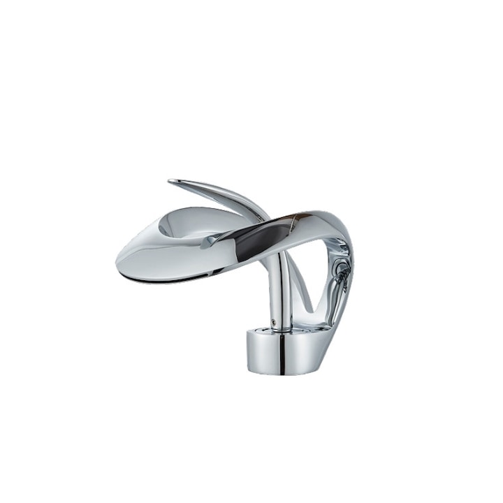 Baterie chiuveta baie tip cascada cromata 15 cm montaj pe chiuveta design nordic modern debit redus, argintiu