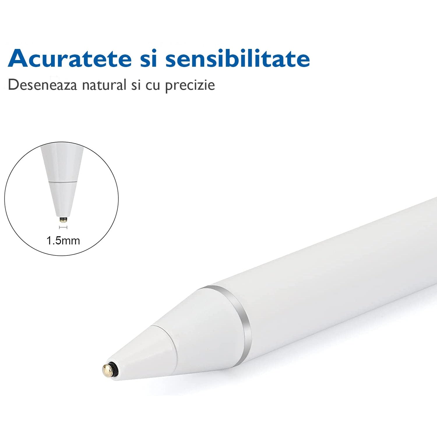 Stylus universal, alb, magnetic, pentru tablete