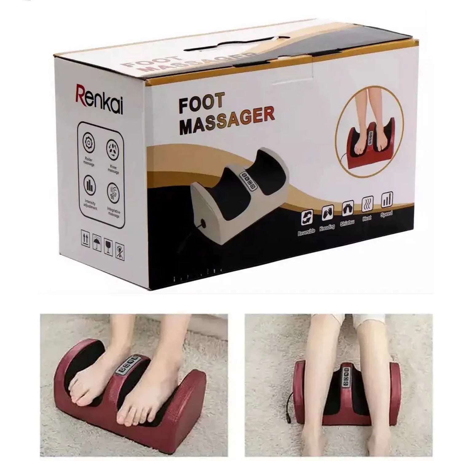 Aparat de Masaj pentru Picioare si Gambe cu Caldura, Masaj Shiatsu cu Role pentru Tesuturi Profunde, Alimentare la Priza, Reducere Durere, Circulatie Sanguina Imbunatatita, Material PU