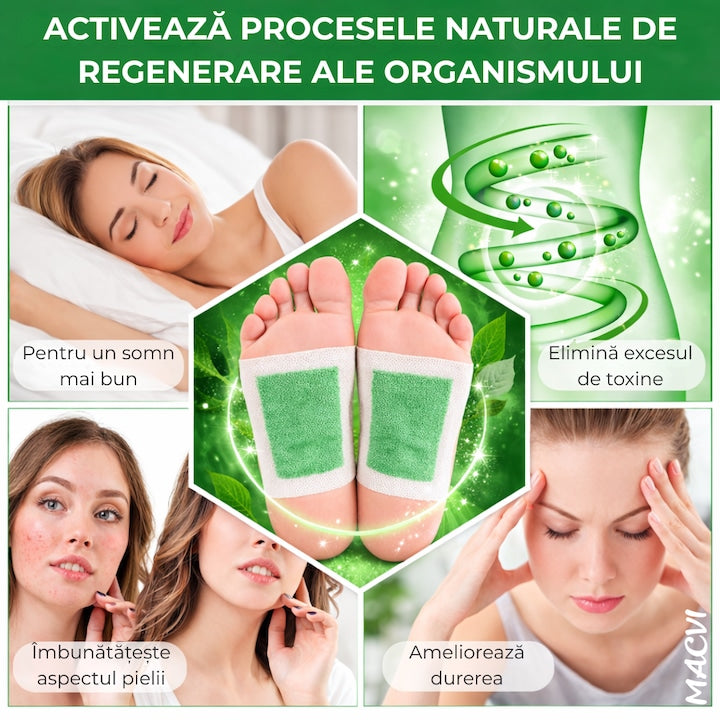 Set 10 Plasturi Plasturi Detox KINOKI pentru Picioare cu ceai verde, Detoxifiere Naturala, Eliminare Toxine, Reducere Miros Neplacut, Imbunatatire Somn, Relaxare si Revitalizare