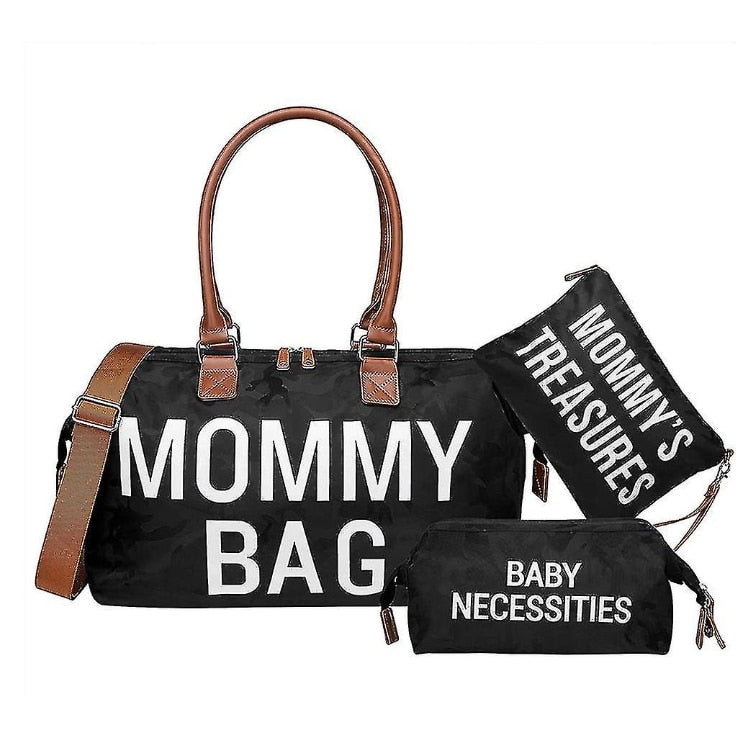 Geanta Mommy Bag cu 2 gentute incluse, multiple compartimente si spatii pentru depozitare, ideala pentru maternitate si calatorii, negru