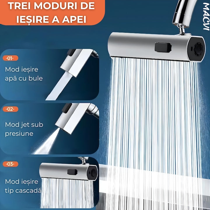 Baterie de bucatarie 4 in 1 cu cascada, pivotanta 360°, robinet extensibil multifunctional din otel inoxidabil 304, rezistent la coroziune si uzura
