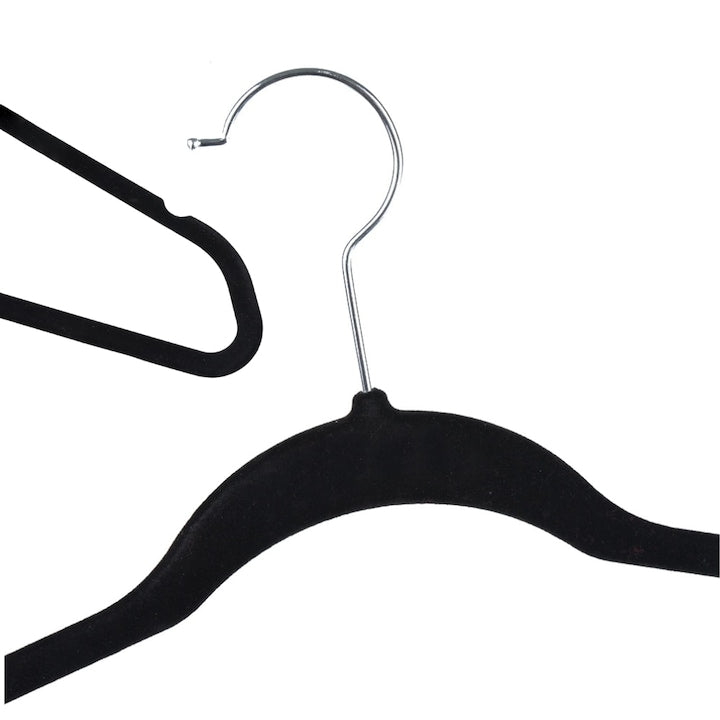 Set 16 umerase catifea, antialunecare, 44.5 x 23 cm, carlig rotativ 360°, bara pantaloni, gri si negru