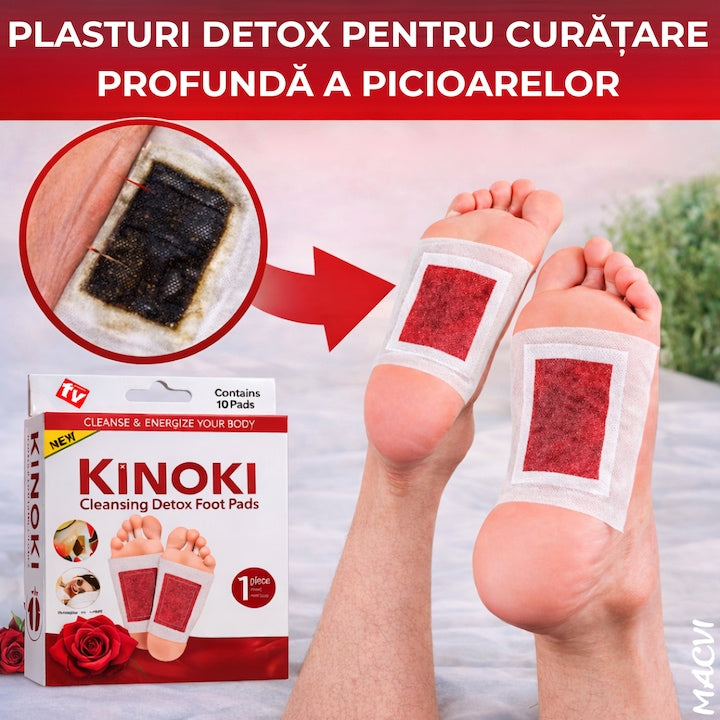 Set 10 Plasturi Plasturi Detox KINOKI pentru Picioare cu trandafir, Detoxifiere Naturala, Eliminare Toxine, Reducere Miros Neplacut, Imbunatatire Somn, Relaxare si Revitalizare