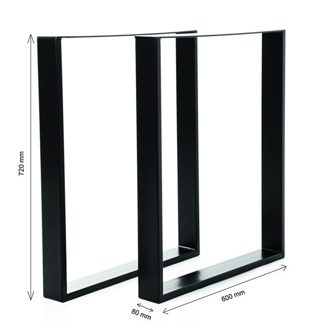 Set 2 Picioare Masa, Profil Lat 80 mm, Metal Negru, 72x60x8 cm, Vopsire Electrostatica Premium, Design Industrial