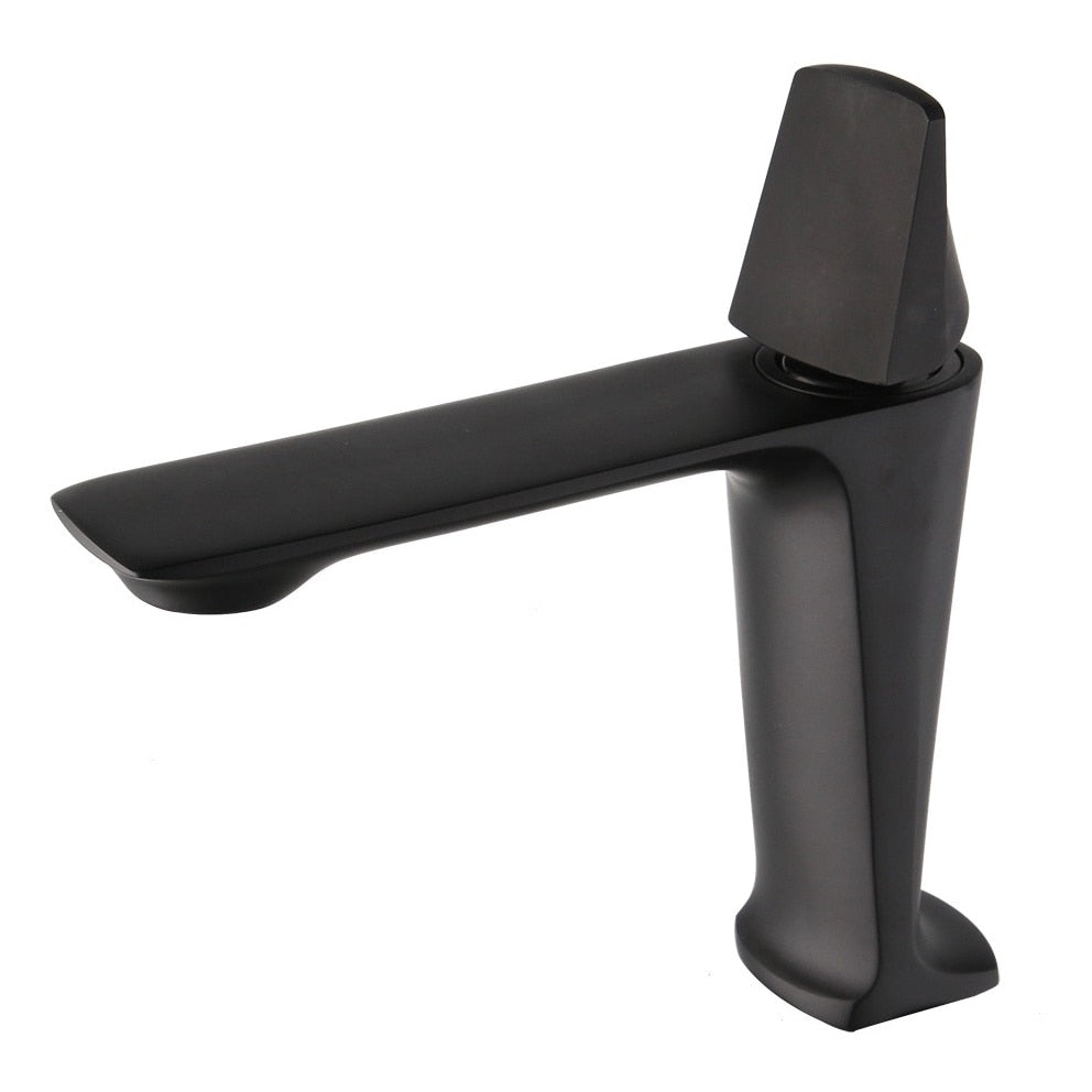 Baterie lavoar baie Alan negru mat inaltime 175 mm pipa 110 mm montaj pe chiuveta din alama design modern