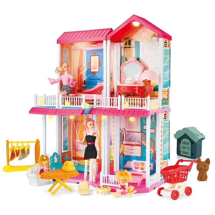 Casuta pentru papusi 180 piese, multicolora, usor de asamblat, stimuleaza creativitatea si coordonarea, recomandata copii 3+