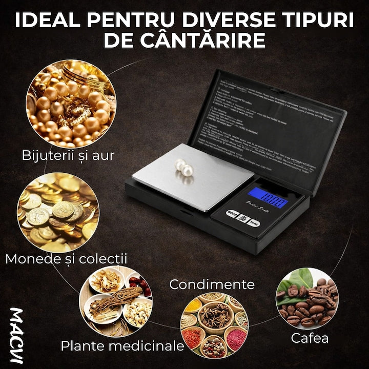 Cantar electronic pentru bijuterii, Pocket, 300 g, Rezolutie 0,01 g, Negru