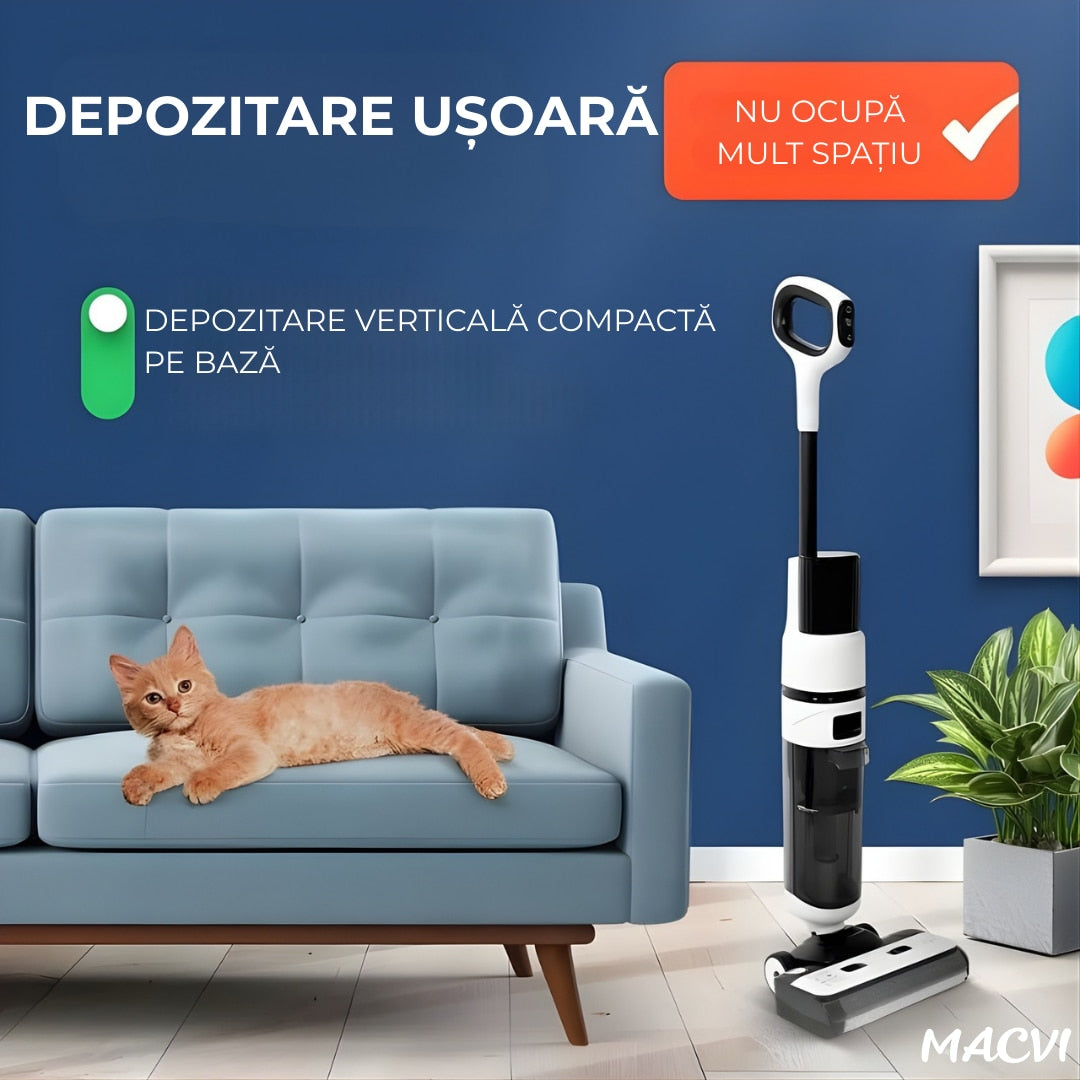 Aspirator Vertical cu Spalare OZ01 Pro Fara Fir Autocuratare, Dezinfectare Apa, Putere 12000Pa, Autonomie 60 Min Ecran LED 2 Rezervoare