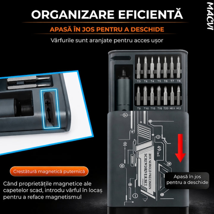 Set Surubelnita Electrica de Precizie 49 in 1, Reincarcabila, Fara Fir, pentru Reparatii Mobile, Baterie Li-ion 400mAh
