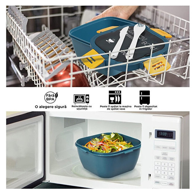 Caserola Alimentara 1.7L cu 4 Compartimente si Recipient Sos Lunch Box BPA Free