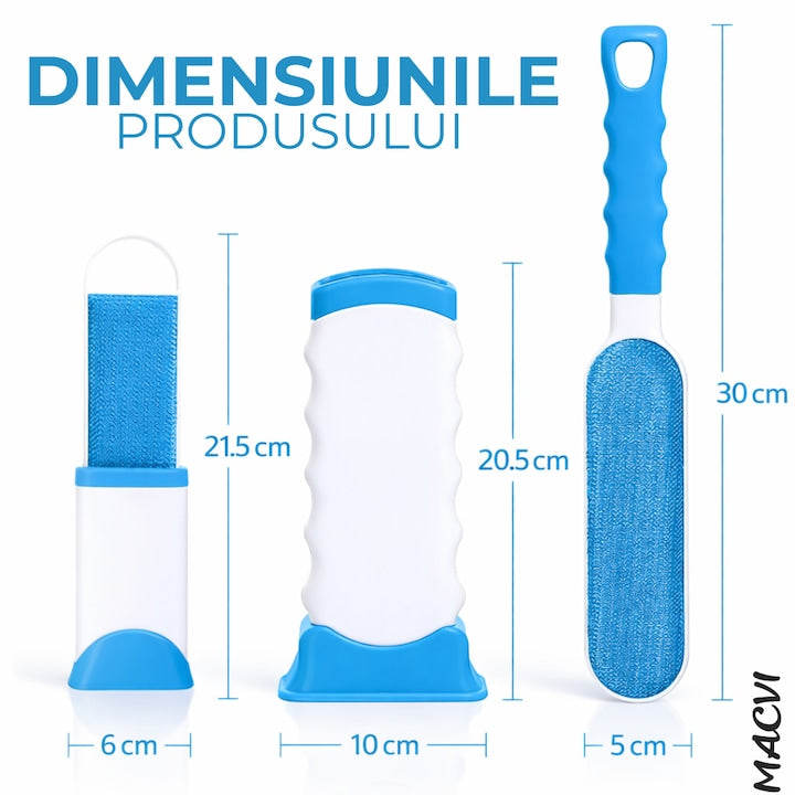 Set 2 Perii Speciale pentru Indepartarea Parului de Animale de Pe Haine si Tapiterii, Sistem de Autocuratare, Perie de Dimensiuni Reduse Ideala pentru Calatorii, Alb/Albastru