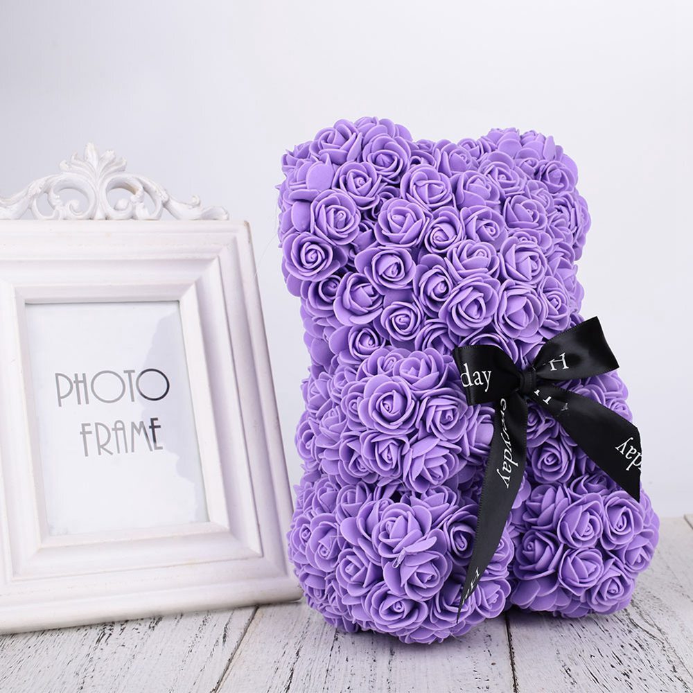 Ursulet din Trandafiri Mov 60 cm Cadou Romantic Ambalat in Cutie