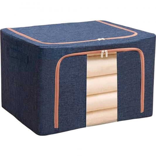 Cutie depozitare 66L pliabila din material textil cu fermoar, fereastra transparenta si cadru metalic, organizator incapator pentru haine si articole casnice