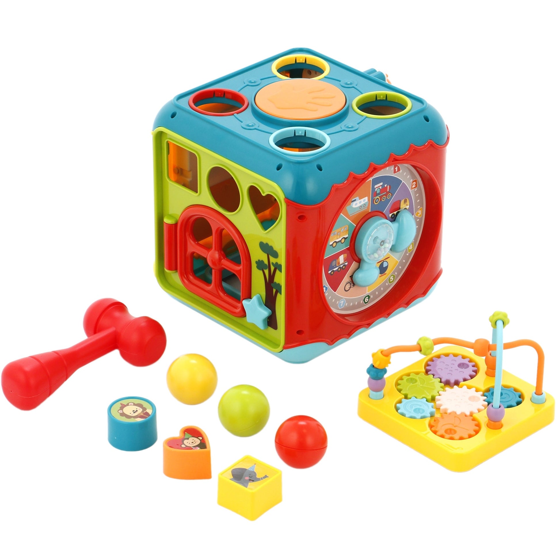 Cub Educativ 6 in 1 cu Pian Labirint Bile Ceas si Jocuri Interactive Copii