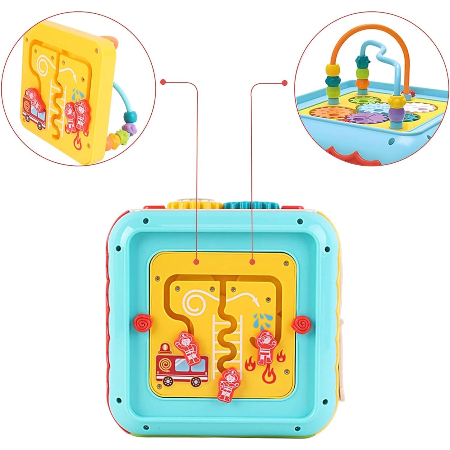 Cub Educativ 6 in 1 cu Pian Labirint Bile Ceas si Jocuri Interactive Copii