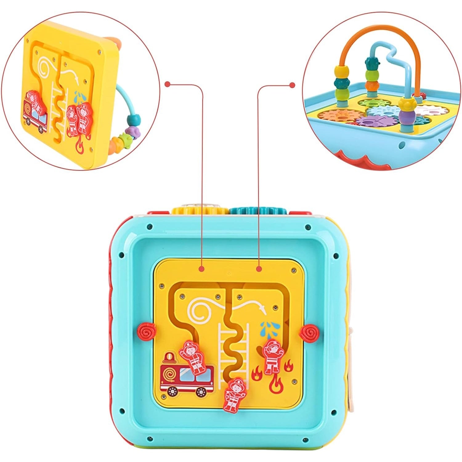 Cub Educativ 6 in 1 cu Pian Labirint Bile Ceas si Jocuri Interactive Copii
