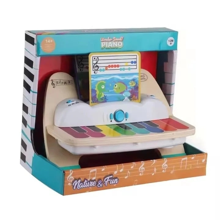 Pian interactiv copii Magic Touch din lemn 1 an+ 3 partituri muzicale incluse jucarie educativa multicolor 17x25x31 cm