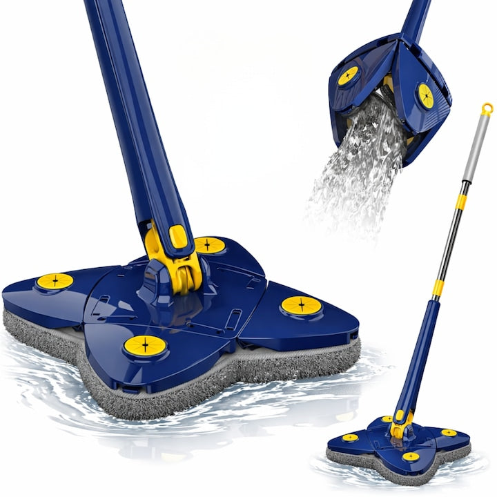Mop cu Cap Stea 360° Telescopic Curatare Usoara, 2 lavete Microfibra, Lungime 123 cm, Albastru/Galben