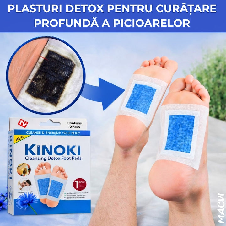 Set 10 Plasturi Plasturi Detox KINOKI pentru Picioare cu floare albastra, Detoxifiere Naturala, Eliminare Toxine, Reducere Miros Neplacut, Imbunatatire Somn, Relaxare si Revitalizare