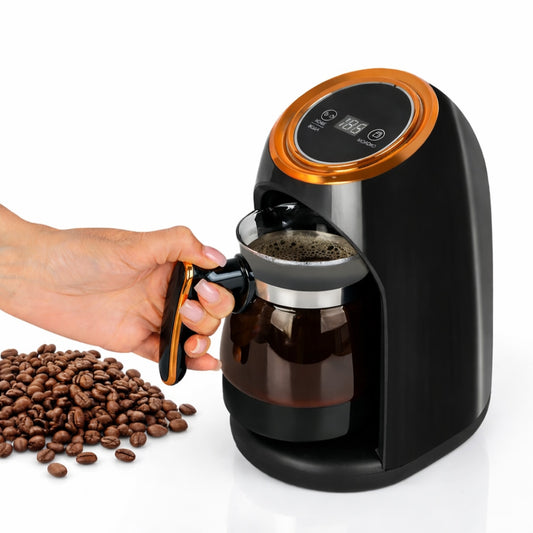 Cafetiera Electrica Tip Ibric pentru Cafea Turceasca, 600W, 0, 3L, Display LCD, Negru/Auriu, Multifunctionala