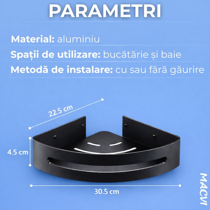 Raft de dus set etajera baie aluminiu negru design modern si rezistent montaj usor spatiu optimizat