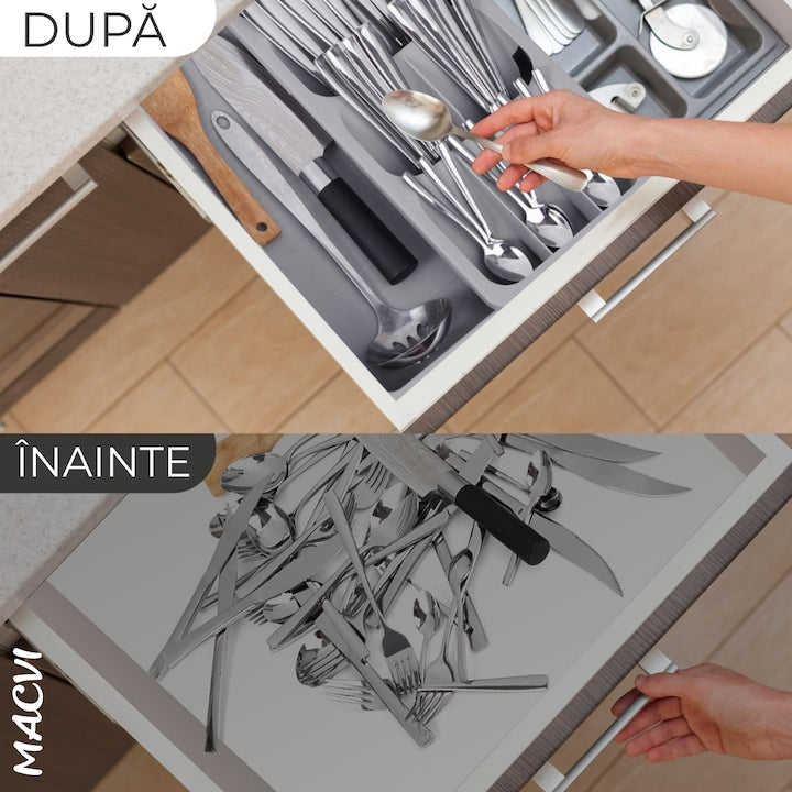Suport tacamuri organizator compact material durabil design modern stabilitate sporita culoare gri