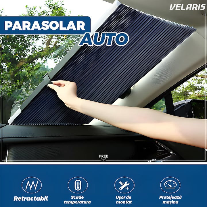 Parasolar auto retractabil, 120x46 cm, negru, protectie UV
