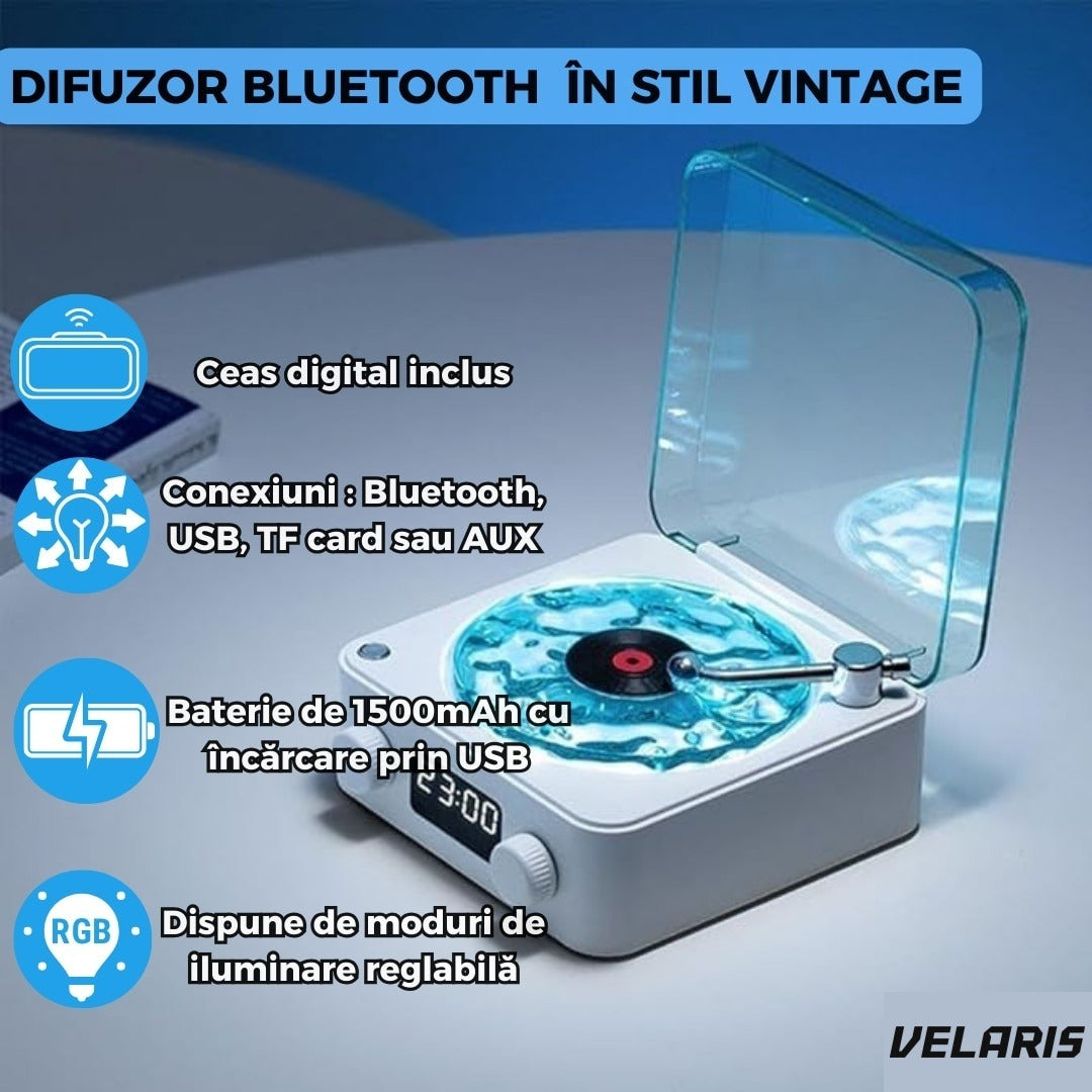 Boxa Bluetooth retro cu lumini ambientale și sunete din natură, 5W, 1500mAh, albă