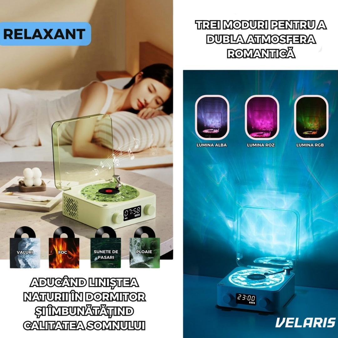 Boxa Bluetooth retro cu lumini ambientale și sunete din natură, 5W, 1500mAh, albă