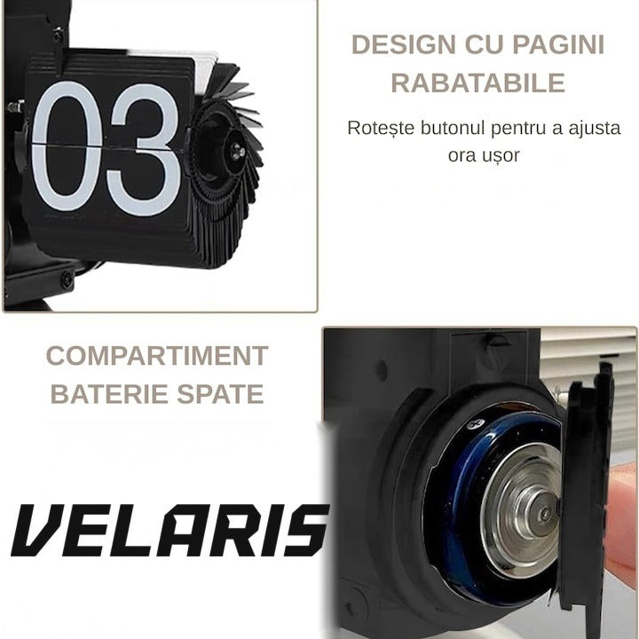 Ceas flip retro, cifre mari, oțel inoxidabil, alimentat cu baterii, design vintage, negru