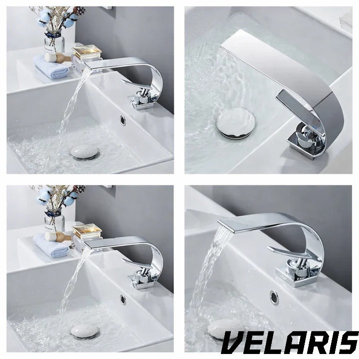 Robinet baie tip cascada din alama inaltime 13 cm conexiune 3/8 montaj chiuveta design modern, argintiu
