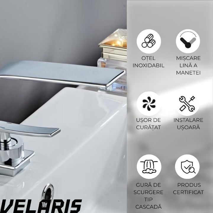 Robinet baie tip cascada din alama inaltime 13 cm conexiune 3/8 montaj chiuveta design modern, argintiu