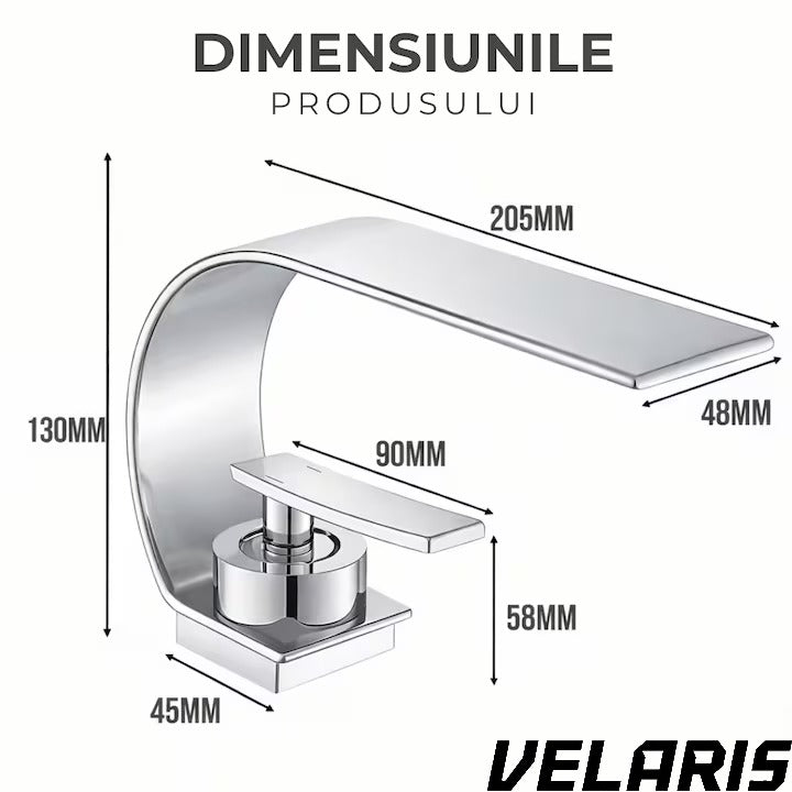 Robinet baie tip cascada din alama inaltime 13 cm conexiune 3/8 montaj chiuveta design modern, argintiu