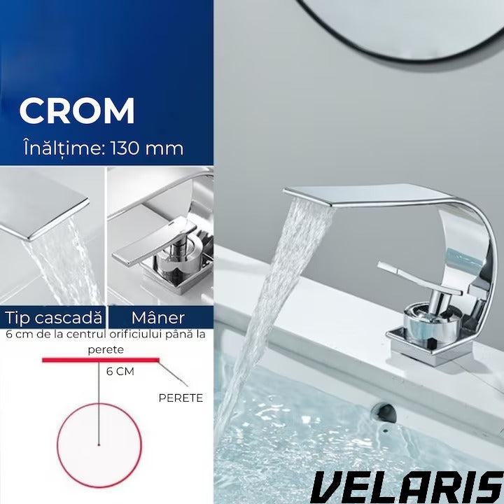 Robinet baie tip cascada din alama inaltime 13 cm conexiune 3/8 montaj chiuveta design modern, argintiu