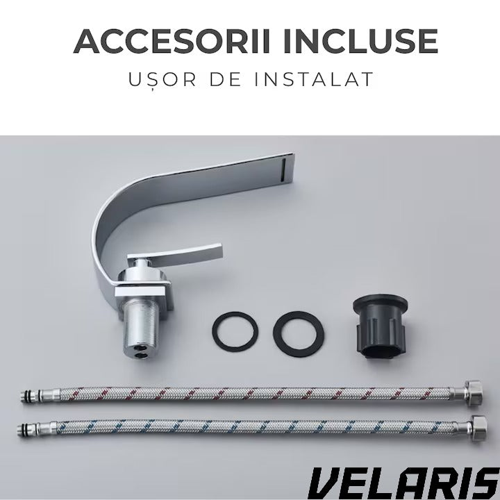 Robinet baie tip cascada din alama inaltime 13 cm conexiune 3/8 montaj chiuveta design modern, argintiu